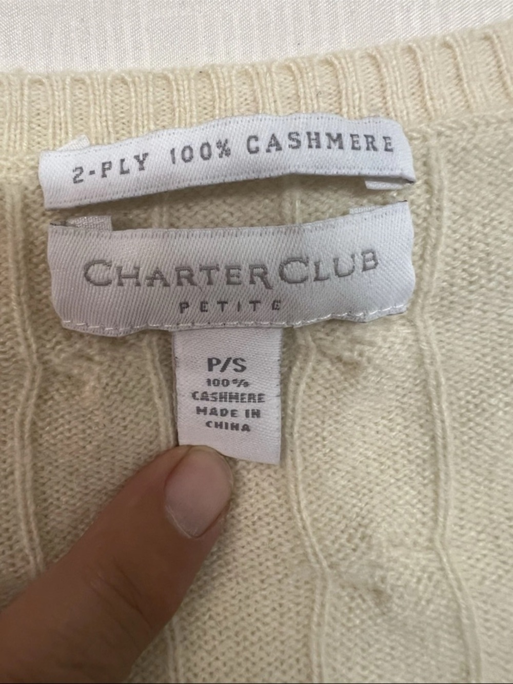Charter Club Cashmere Sweater V-Neck Cable Knit Beige Long Sleeve Petite Small - Picture 3 of 7